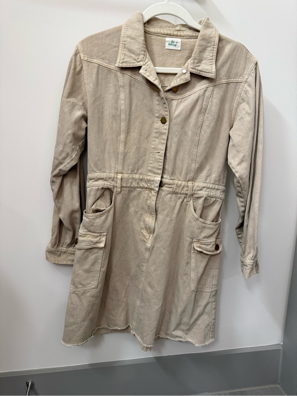 Beige Utility Jacket Dress with Button Front